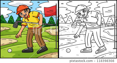 Golf Golfer Picking Up Ball Coloring Illustration 118398308
