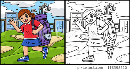 Golf Female Golfer Carrying a Bag Illustration 118398310