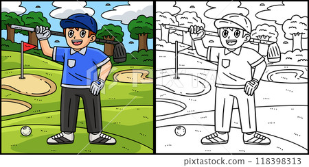 Golf Golfer with a Club Coloring Page Illustration 118398313