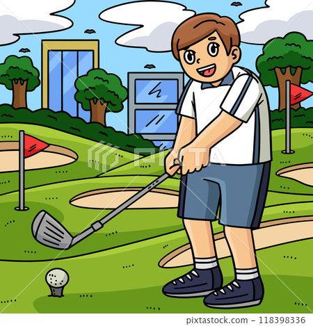 Golf Golfer Getting Ready to Hit Colored Cartoon Golf Golfer Getting Ready to Hit Colored Cartoon 118398336