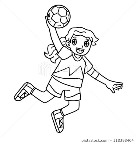 Handball Player Shooting Ball Isolated Coloring 118398404
