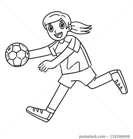 Female Handball Player Running with Ball Isolated  118398408