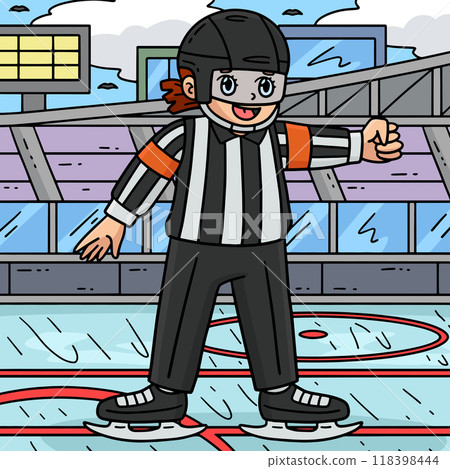 Ice Hockey Female Referee Colored Cartoon Ice Hockey Female Referee Colored Cartoon 118398444