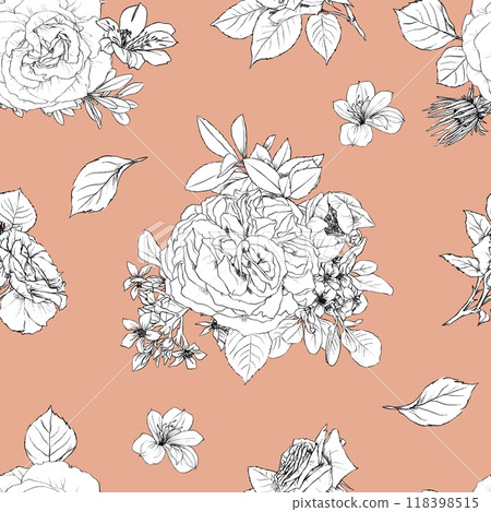 Hand drawn pencil graphic illustration seamless pattern of vintage flowers Hand drawn pencil graphic illustration seamless pattern of vintage flowers 118398515