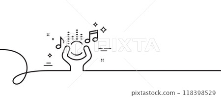 Noise line icon. Continuous one line with curl. Listen music sign. Loud singing symbol. Noise single outline ribbon. Loop curve pattern. Vector 118398529
