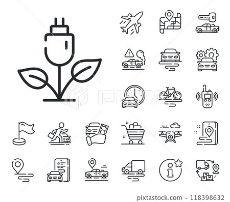 Electric energy sign. Plane, supply chain and place location outline icons. Eco power line icon. Charging plug symbol. Eco power line sign. Taxi transport, rent a bike icon. Travel map. Vector Electric energy sign. Plane, supply chain and place location outline icons. Eco power line icon. Charging plug symbol. Eco power line sign. Taxi transport, rent a bike icon. Travel map. Vector 118398632