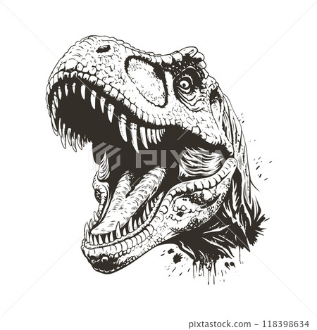 Roaring Dinosaur Head Monochrome Grunge Vector Illustration 118398634
