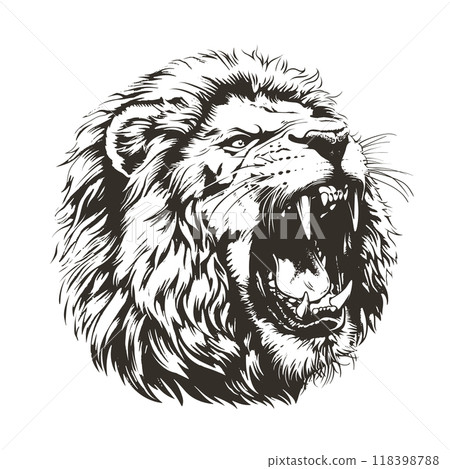 Roaring Lion Head Monochrome Grunge Vector Illustration 118398788
