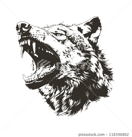 Roaring Wolf Head Monochrome Grunge Vector Illustration 118398802