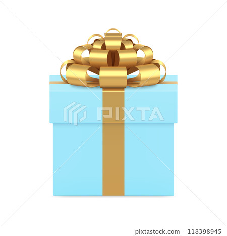 Stylish blue wrapped gift box with luxury golden bow ribbon 3d icon realistic vector illustration Stylish blue wrapped gift box with luxury golden bow ribbon 3d icon realistic vector illustration 118398945