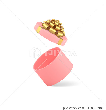 Pink open circle gift box empty pack with luxury golden bow ribbon 3d icon realistic vector Pink open circle gift box empty pack with luxury golden bow ribbon 3d icon realistic vector 118398983