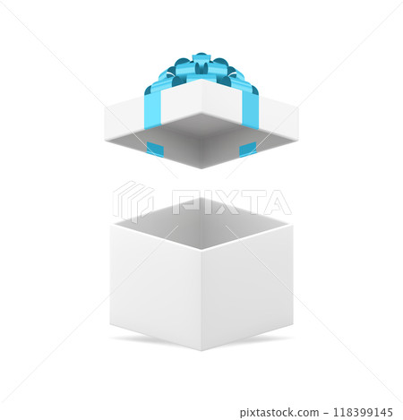 White open gift box with premium golden bow ribbon for holiday celebrate 3d icon realistic vector 118399145