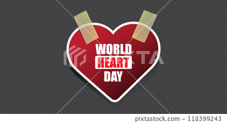 World Heart Day horizontal banner or background with heart isolated on grey background. World heart day poster 118399243