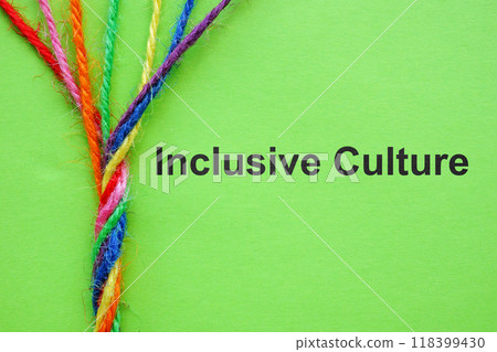 Colored ropes twisted together with the phrase inclusive culture. Colored ropes twisted together with the phrase inclusive culture. 118399430