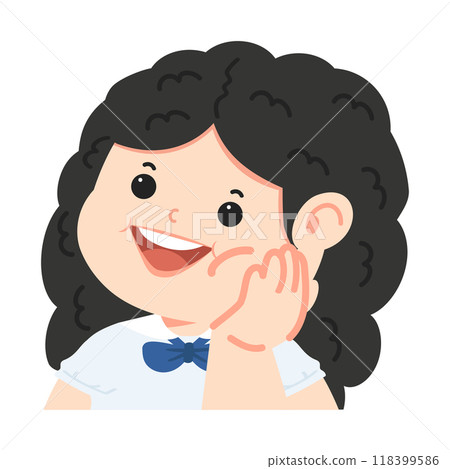 Little girl sitting with hand under chin Little girl sitting with hand under chin 118399586