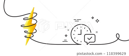 Time line icon. Continuous one line with curl. Select alarm sign. Select alarm single outline ribbon. Loop curve with energy. Vector Time line icon. Continuous one line with curl. Select alarm sign. Select alarm single outline ribbon. Loop curve with energy. Vector 118399629