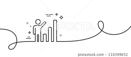 Graph line icon. Continuous one line with curl. Column chart sign. Growth diagram symbol. Graph chart single outline ribbon. Loop curve pattern. Vector 118399652