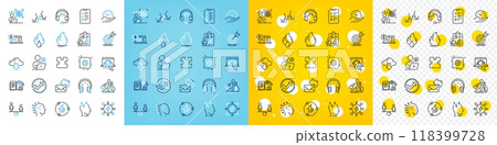 Vector icons set of Target goal, Salary and Interview line icons pack for web with Video conference, Safe time, Difficult stress outline icon. Puzzle, Engineering documentation. Vector 118399728