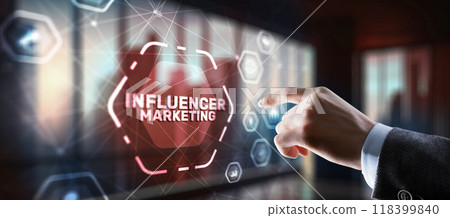 Influencer marketing concept. Promotion of goods or services through influencers 118399840