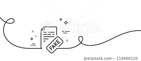 Fake news line icon. Continuous one line with curl. Propaganda conspiracy document sign. Wrong truth symbol. Fake news single outline ribbon. Loop curve pattern. Vector 118400120
