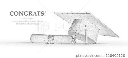 Graduation Cap with Degree on blue. Graduate student, graduation celebration Graduation Cap with Degree on blue. Graduate student, graduation celebration 118400128