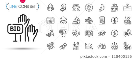 Pack of Loyalty gift, Corrupt and Coins bag line icons. Include Salary, Difficult stress, Deflation pictogram icons. Deal, Currency exchange, Sale megaphone signs. Bitcoin mining. Vector Pack of Loyalty gift, Corrupt and Coins bag line icons. Include Salary, Difficult stress, Deflation pictogram icons. Deal, Currency exchange, Sale megaphone signs. Bitcoin mining. Vector 118400136