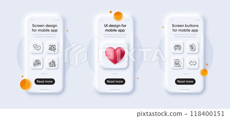 Sync, Bid offer and Security lock line icons pack. 3d phone mockups with heart. Glass smartphone screen. Cyber attack, Organic product, Salary web icon. Internet, Approved pictogram. Vector Sync, Bid offer and Security lock line icons pack. 3d phone mockups with heart. Glass smartphone screen. Cyber attack, Organic product, Salary web icon. Internet, Approved pictogram. Vector 118400151