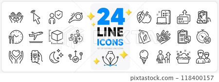 Icons set of Add team, Business results and Apple line icons pack for app with Spanner, Veins, Parking app thin outline icon. Hold box, Bio tags, Prescription drugs pictogram. Cursor. Vector Icons set of Add team, Business results and Apple line icons pack for app with Spanner, Veins, Parking app thin outline icon. Hold box, Bio tags, Prescription drugs pictogram. Cursor. Vector 118400157