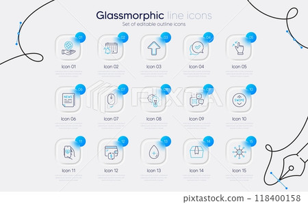 Set of Approved, Wallet and Package box line icons for web app. Swipe up, Health app, Idea gear icons. Notification calendar, Multichannel, Touchscreen gesture signs. Fake news. Vector Set of Approved, Wallet and Package box line icons for web app. Swipe up, Health app, Idea gear icons. Notification calendar, Multichannel, Touchscreen gesture signs. Fake news. Vector 118400158