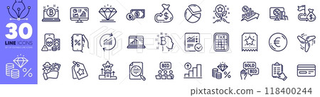 Wind energy, Euro money and Credit card line icons pack. Update data, Financial goal, Pie chart web icon. Discounts app, Diamond, Dollar money pictogram. Online shopping, Graph laptop, Fraud. Vector Wind energy, Euro money and Credit card line icons pack. Update data, Financial goal, Pie chart web icon. Discounts app, Diamond, Dollar money pictogram. Online shopping, Graph laptop, Fraud. Vector 118400244