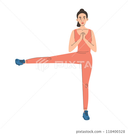 Leg lift exercise. Woman in fitness clothes 118400328