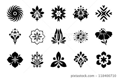 Flowers icon set. Flowers isolated on transparent background. Flowers in modern simple. Cute round flower plant nature collection. Vector illustrator 118400710