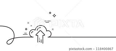 Cloud computing upload line icon. Continuous one line with curl. Internet data storage sign. File hosting technology symbol. Cloud upload single outline ribbon. Loop curve pattern. Vector 118400867