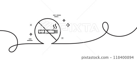No smoking line icon. Continuous one line with curl. Stop smoke sign. Hotel service symbol. No smoking single outline ribbon. Loop curve pattern. Vector 118400894