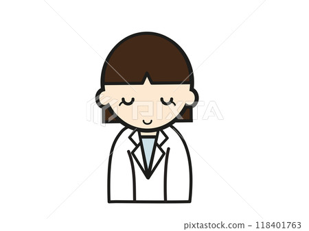 一個穿著白大褂的女人鞠躬 118401763