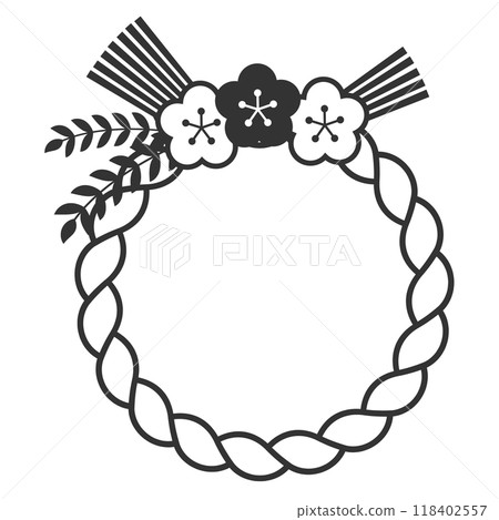 Simple black and white shimenawa and plum New Year decorations 118402557