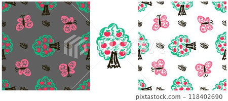 Children's drawings with wax crayons. Set Print 118402690