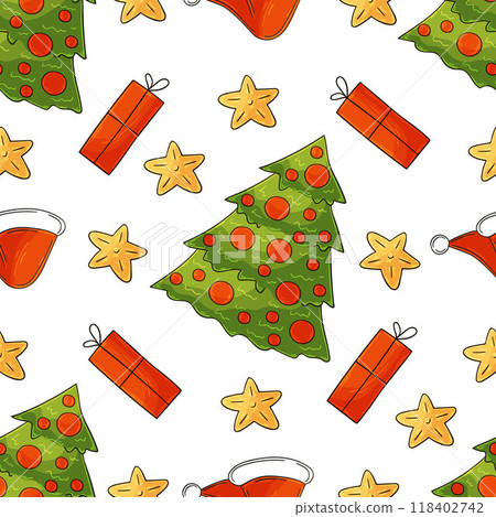 Christmas holidays. Seamless pattern in hand draw style Christmas holidays. Seamless pattern in hand draw style 118402742