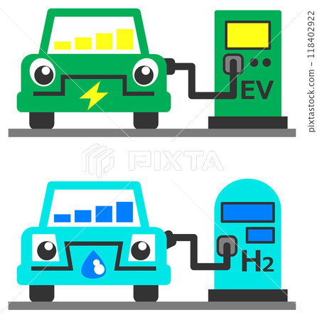 未來電動車和氫動力環保車的插圖 118402922