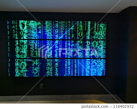 Glowing wallpaper on the wall in the form of a digital picture 118402932