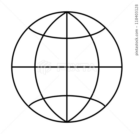 A simple black line drawing of a world globe with visible longitudes and latitudes. Ideal for geography, education, travel, global connections, and mapping themes. A simple black line drawing of a world globe with visible longitudes and latitudes. Ideal for geography, education, travel, global connections, and mapping themes. 118403128