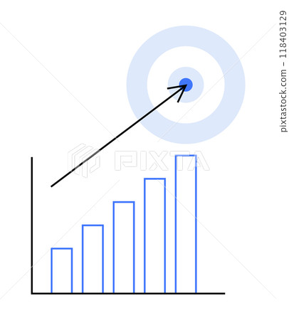 An upward-trending bar chart with an arrow hitting a target in the middle of a dartboard. Ideal for business goals, growth metrics, target achievement, progress tracking, and data analysis. Simple An upward-trending bar chart with an arrow hitting a target in the middle of a dartboard. Ideal for business goals, growth metrics, target achievement, progress tracking, and data analysis. Simple 118403129