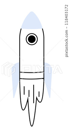 Rocket with fins and exhaust trail. Ideal for technology, space exploration, education, innovation, and children s books. Vector, clean lines, simple style. 118403172