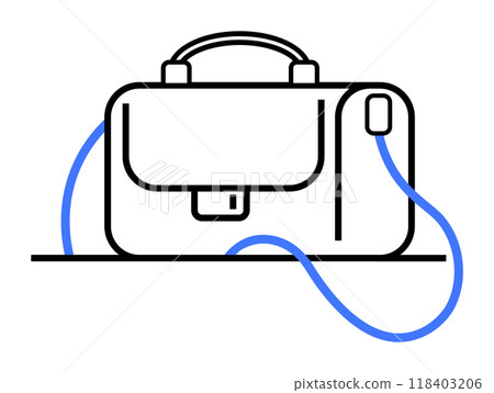 A sleek, minimalist briefcase with a modern blue handle depicted in simple, linear style. Ideal for business, office work, professional use, organization, and modern lifestyle. Clean lines and minimal A sleek, minimalist briefcase with a modern blue handle depicted in simple, linear style. Ideal for business, office work, professional use, organization, and modern lifestyle. Clean lines and minimal 118403206
