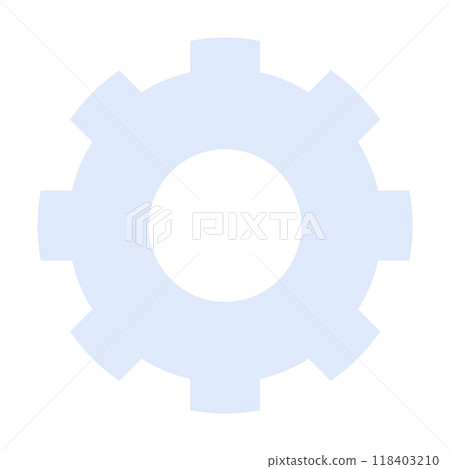 Light blue gear with eight teeth on a white background. Ideal for engineering, mechanics, machinery, design, and automation themes. 118403210