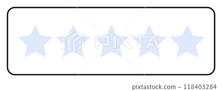 A rectangular shape containing five evenly spaced light blue stars, outlined in black on a white background. Ideal for ratings, surveys, reviews, evaluations, and feedback systems. 118403284