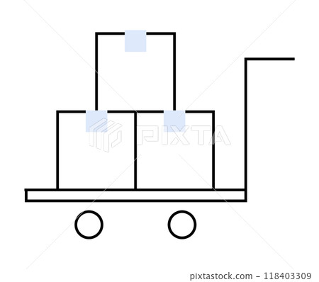 A hand trolley with two large boxes and one smaller box stacked on it. Ideal for logistics transportation shipping warehousing and delivery. Minimalist style simple clean lines A hand trolley with two large boxes and one smaller box stacked on it. Ideal for logistics transportation shipping warehousing and delivery. Minimalist style simple clean lines 118403309
