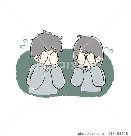 Men and women crying and covering their faces (with background) 118403328