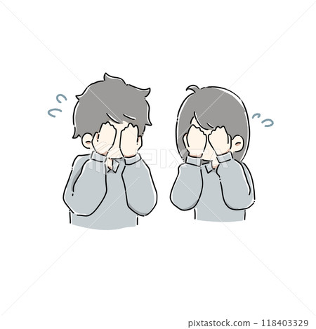 Man and woman crying and covering their faces 118403329