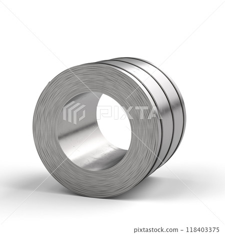 Roll of sheet metal steel industrial material coil lying on white background 118403375